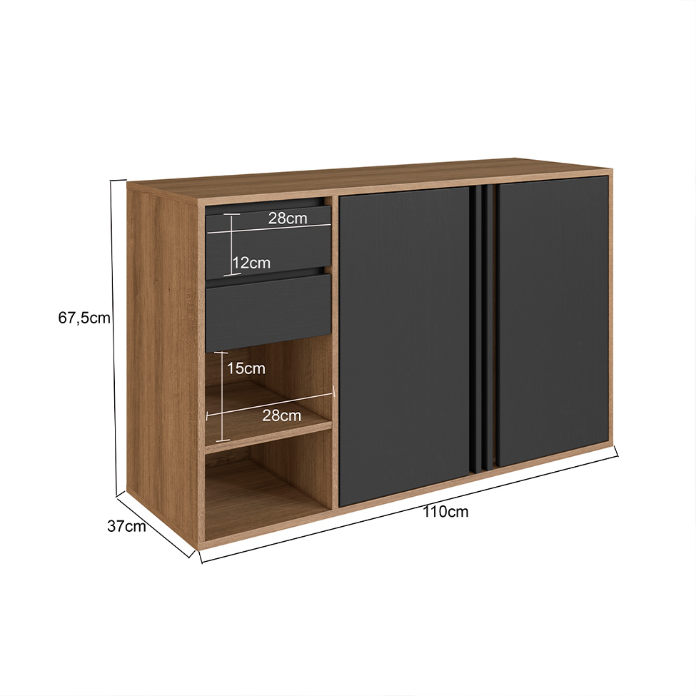 Gabinete Suspenso Antônia 2 Portas 2 Gavetas Mel e Grafite