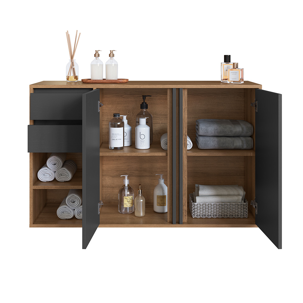 Gabinete Suspenso Antônia 2 Portas 2 Gavetas Mel e Grafite