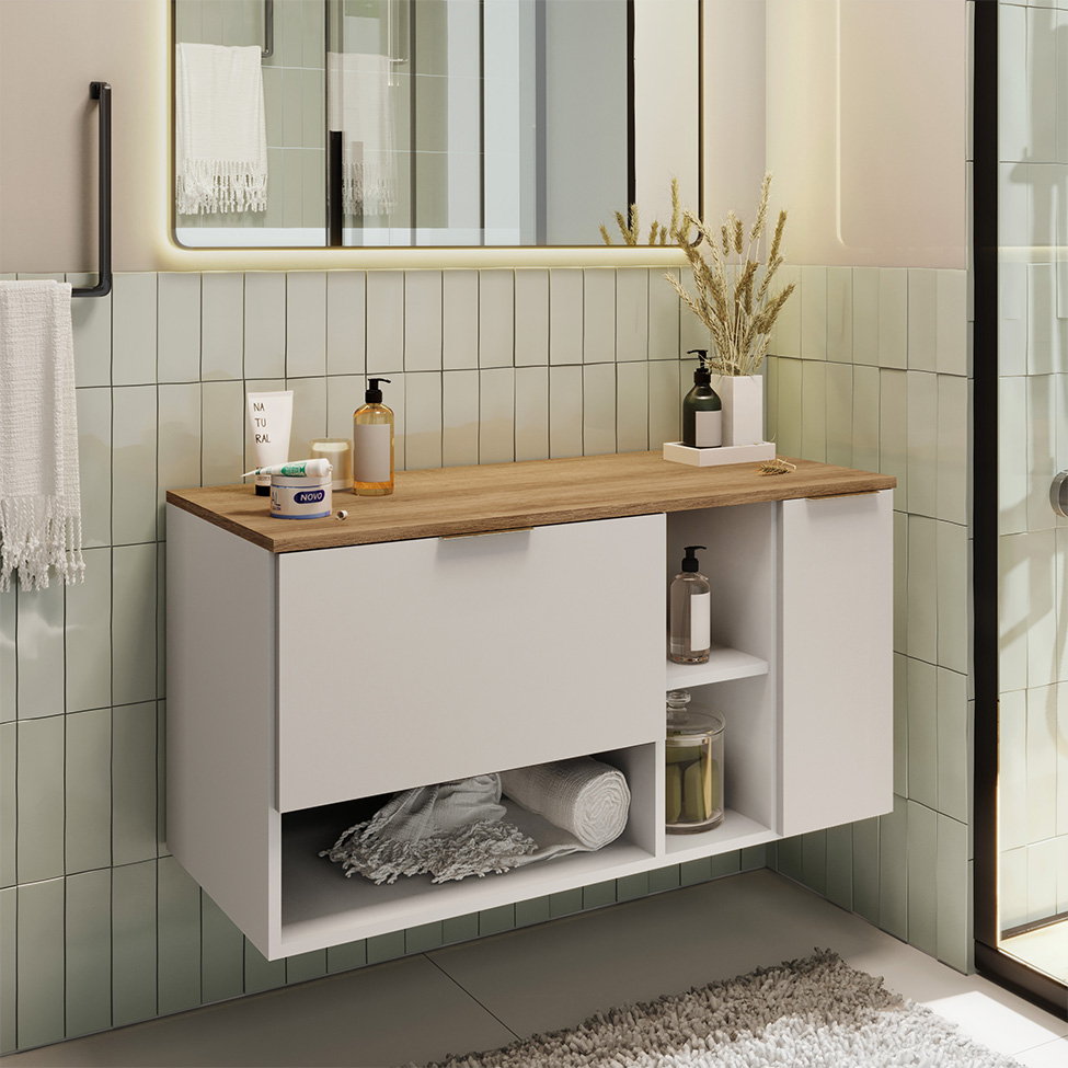 Gabinete Suspenso Carmô 2 Portas Branco e Mel