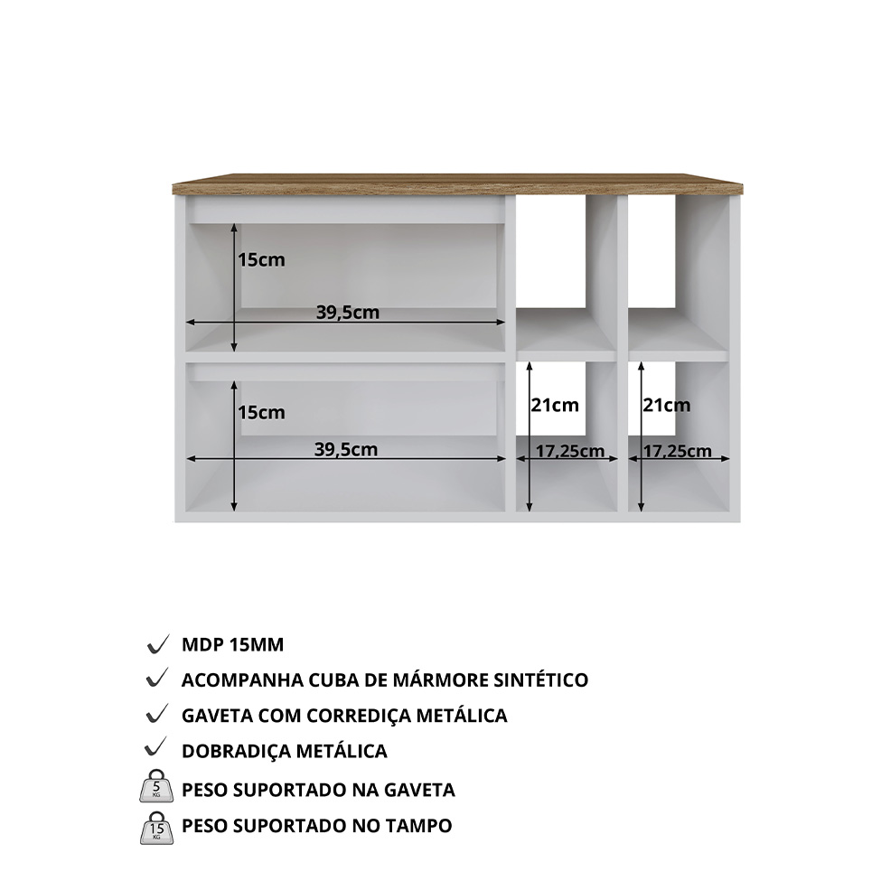 Gabinete Suspenso Eliza 1 Porta 1 Gaveta Branco e Mel