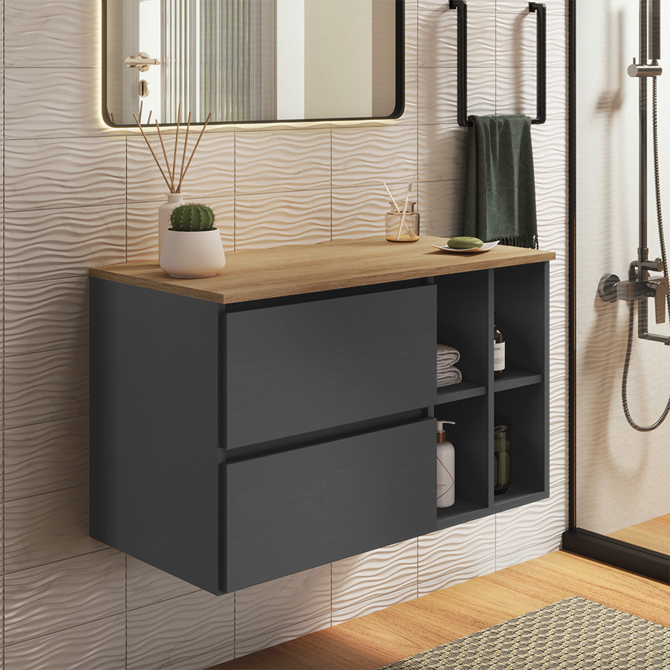 Gabinete Suspenso Eliza 1 Porta 1 Gaveta Grafite e Mel