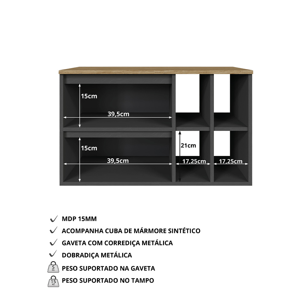 Gabinete Suspenso Eliza 1 Porta 1 Gaveta Grafite e Mel