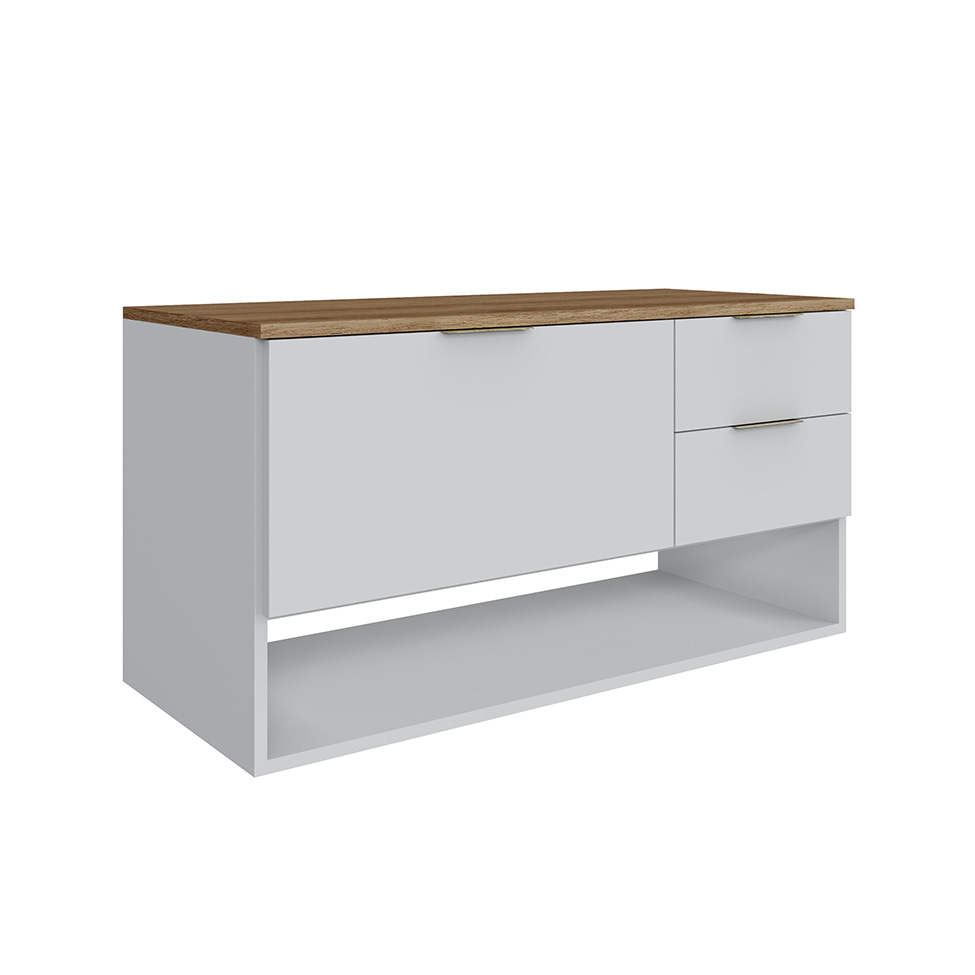 Gabinete Suspenso Helen 1 Porta 2 Gavetas Branco e Mel