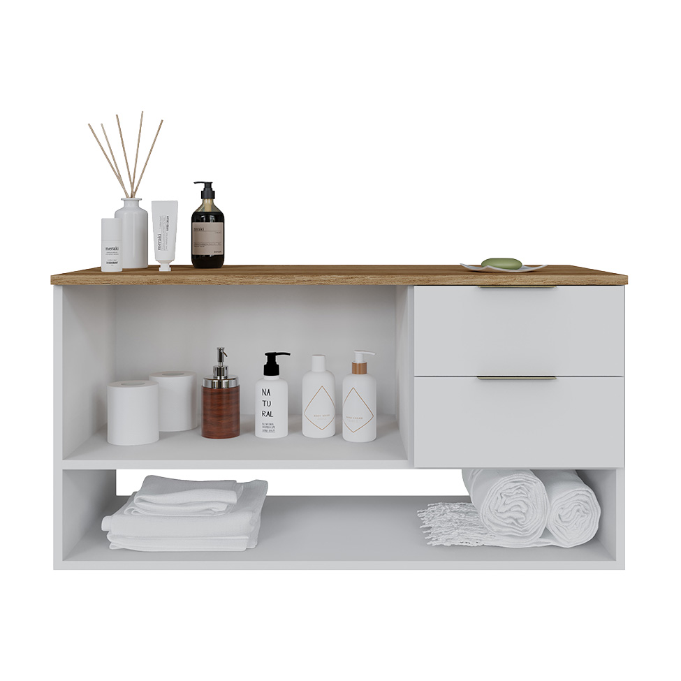 Gabinete Suspenso Helen 1 Porta 2 Gavetas Branco e Mel