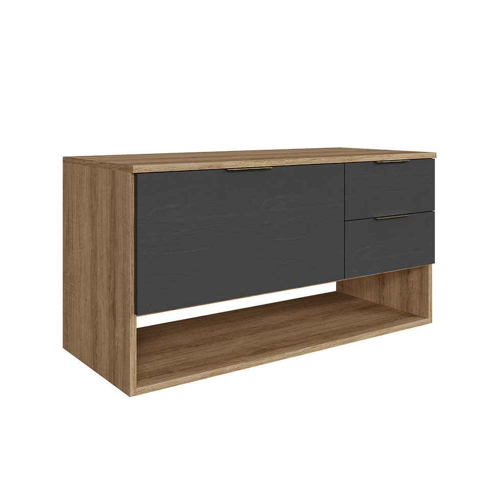 Gabinete Suspenso Helen 1 Porta 2 Gavetas Mel e Grafite