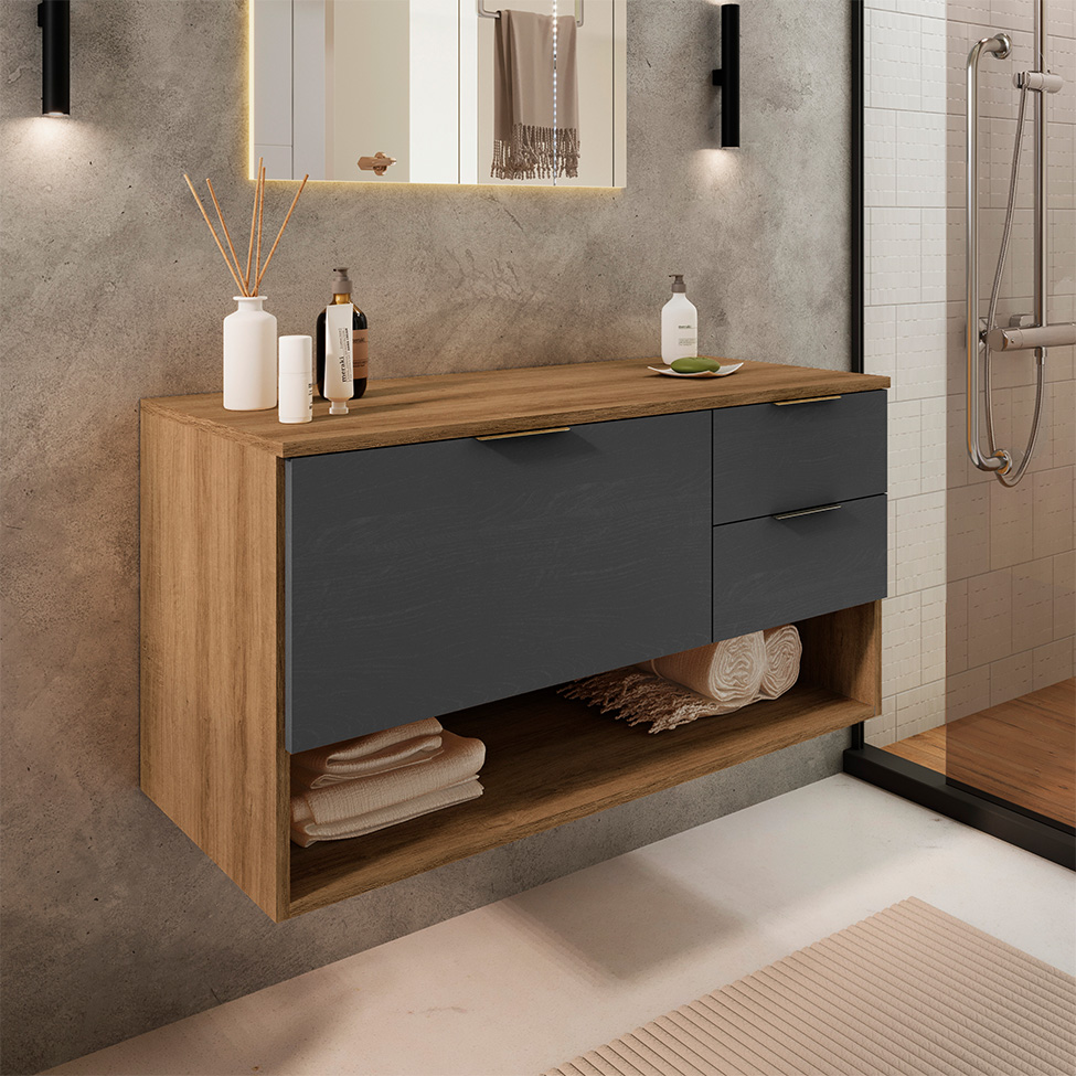 Gabinete Suspenso Helen 1 Porta 2 Gavetas Mel e Grafite