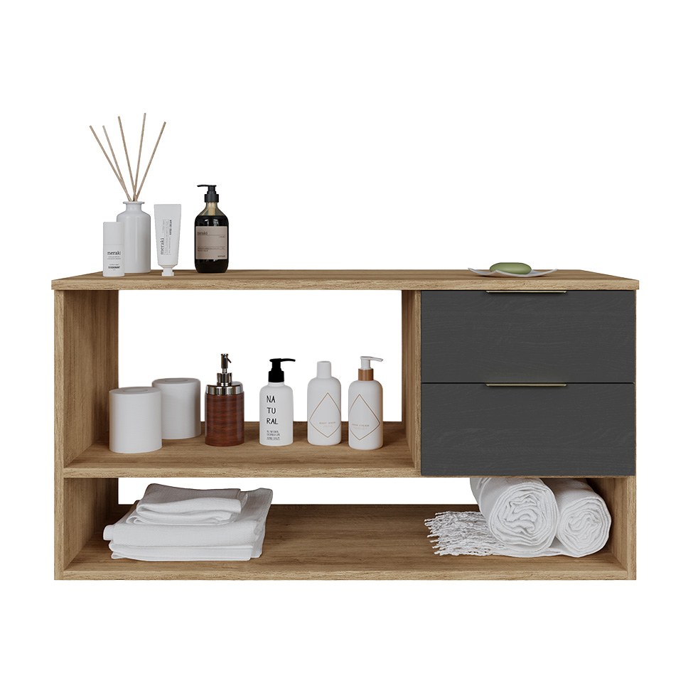 Gabinete Suspenso Helen 1 Porta 2 Gavetas Mel e Grafite