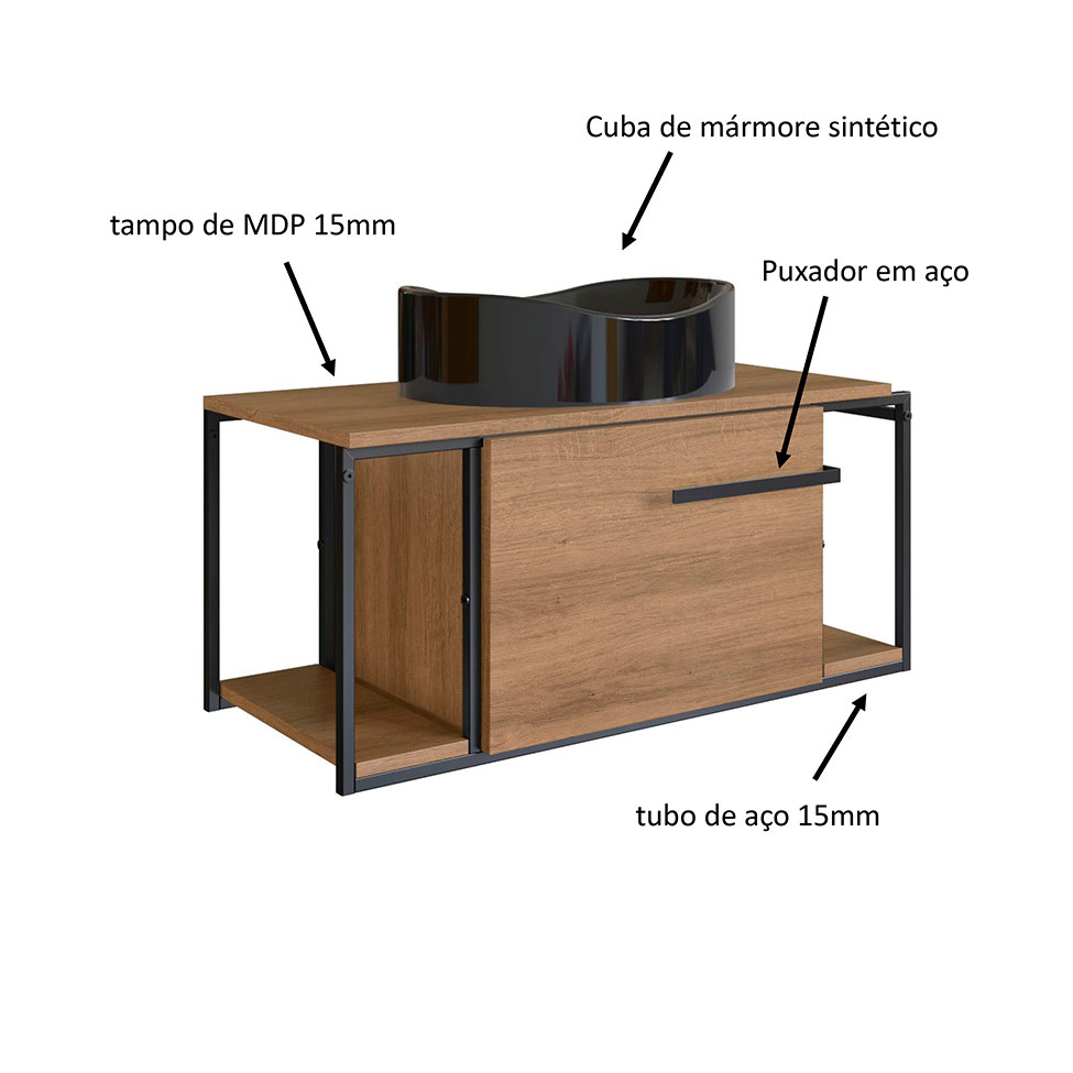 Gabinete Suspenso Paricel com Cuba Berlin Preta 1 PT Mel