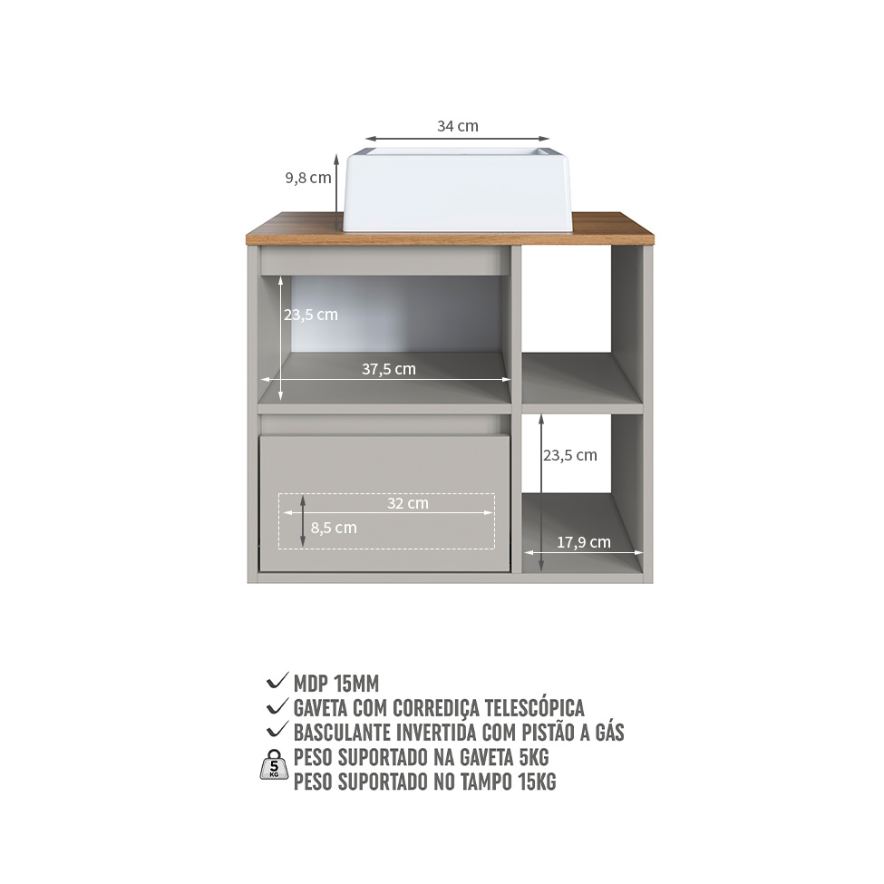 Gabinete Suspenso com Cuba Amara 1 Porta 1 Gaveta Mel e Arenas