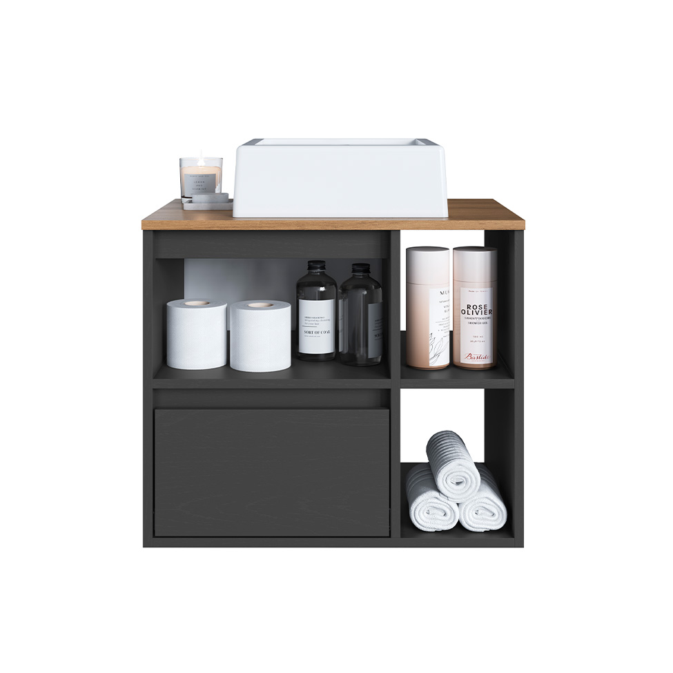 Gabinete Suspenso com Cuba Amara 1 Porta 1 Gaveta Mel e Grafite