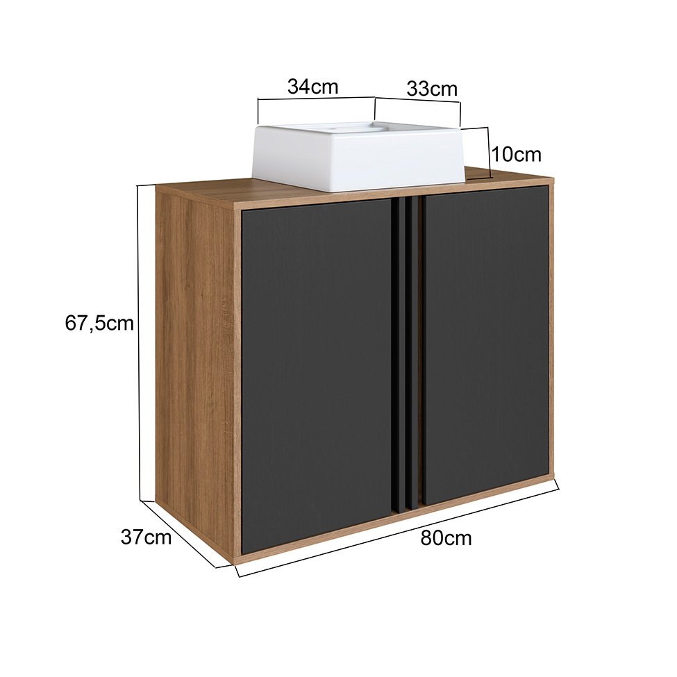 Gabinete Suspenso com Cuba Antônia 2 Portas Mel e Grafite