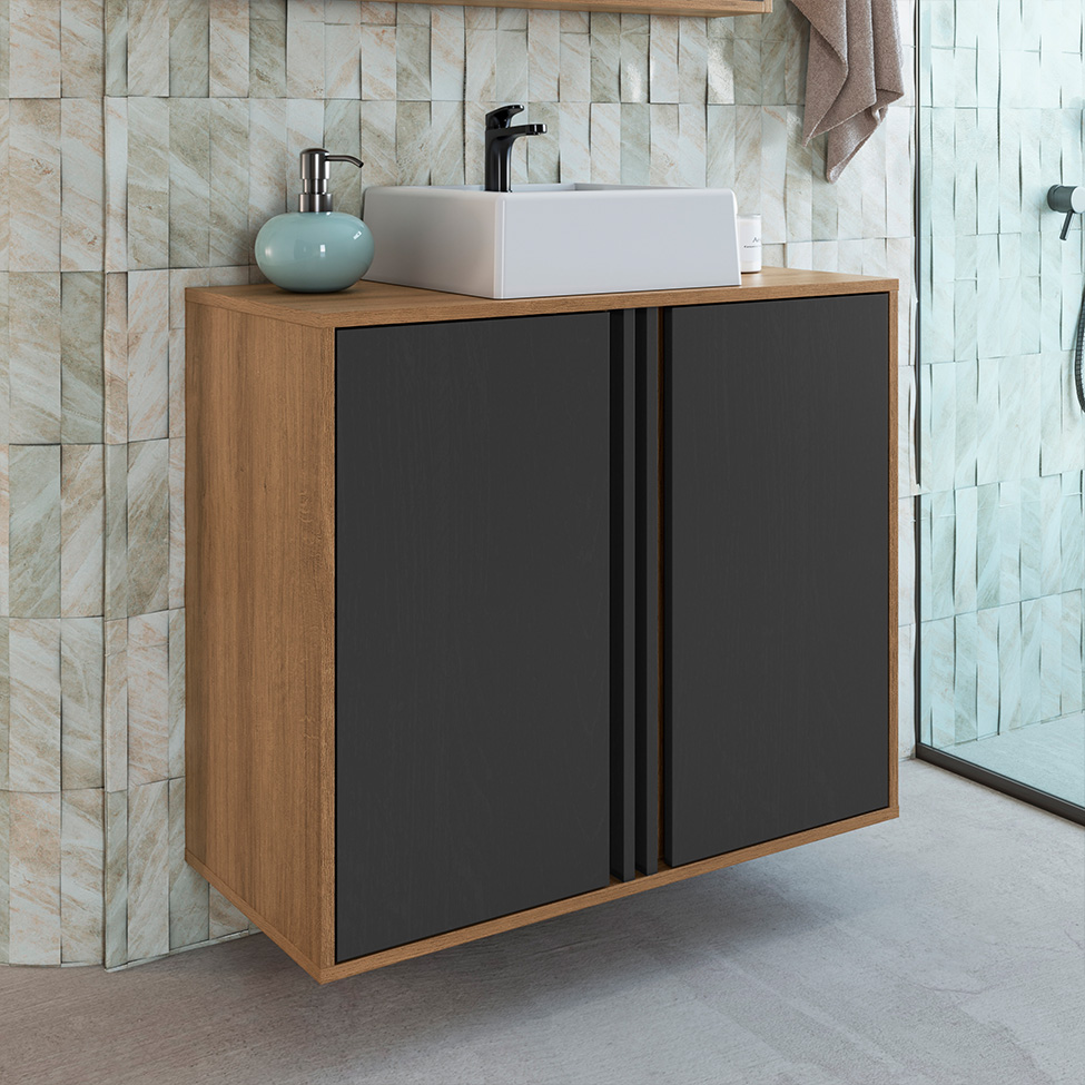 Gabinete Suspenso com Cuba Antônia 2 Portas Mel e Grafite