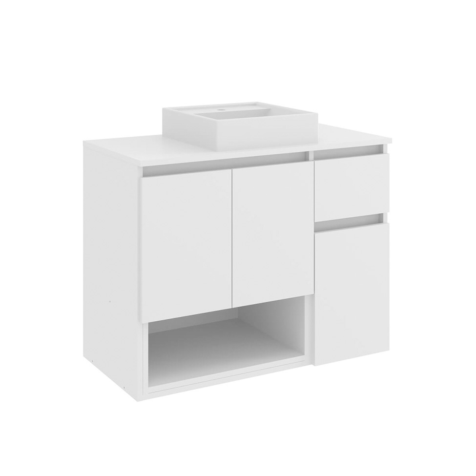Gabinete Suspenso com Cuba Aurora 3 Portas 1 Gaveta Branco