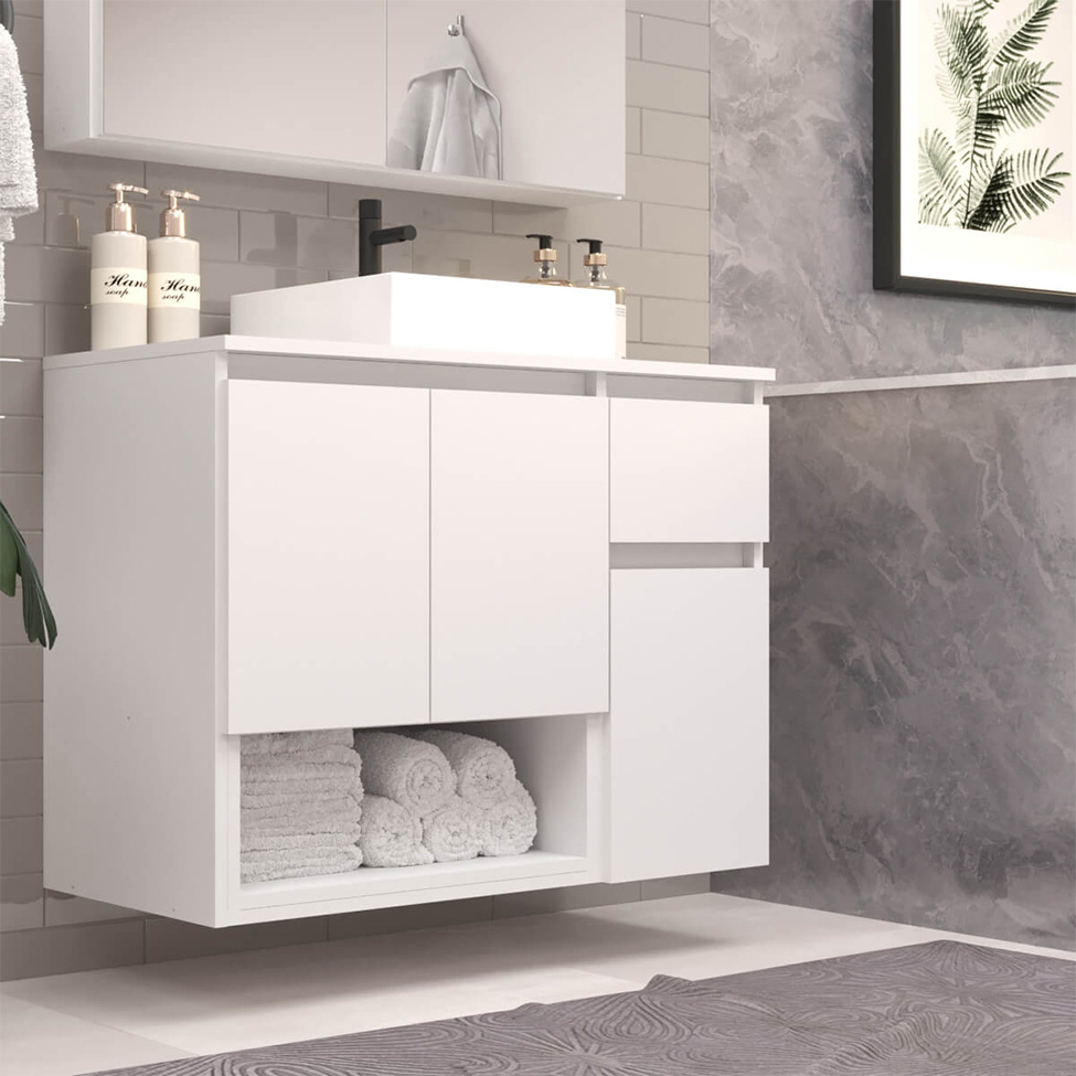 Gabinete Suspenso com Cuba Aurora 3 Portas 1 Gaveta Branco