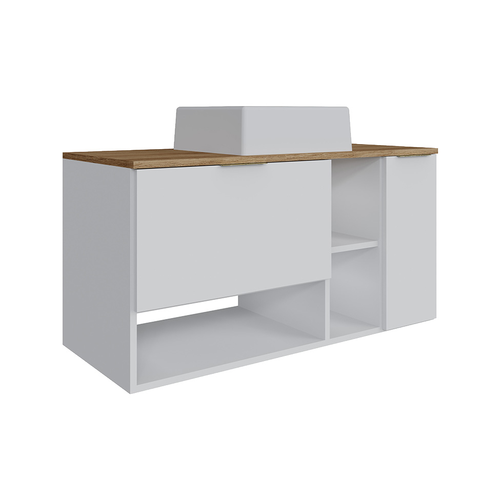 Gabinete Suspenso com Cuba Carmô 2 Portas Branco e Mel