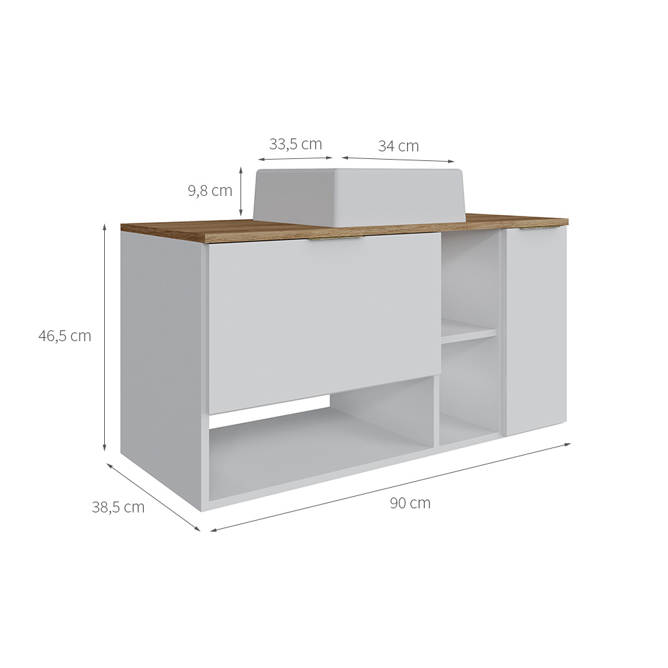 Gabinete Suspenso com Cuba Carmô 2 Portas Branco e Mel