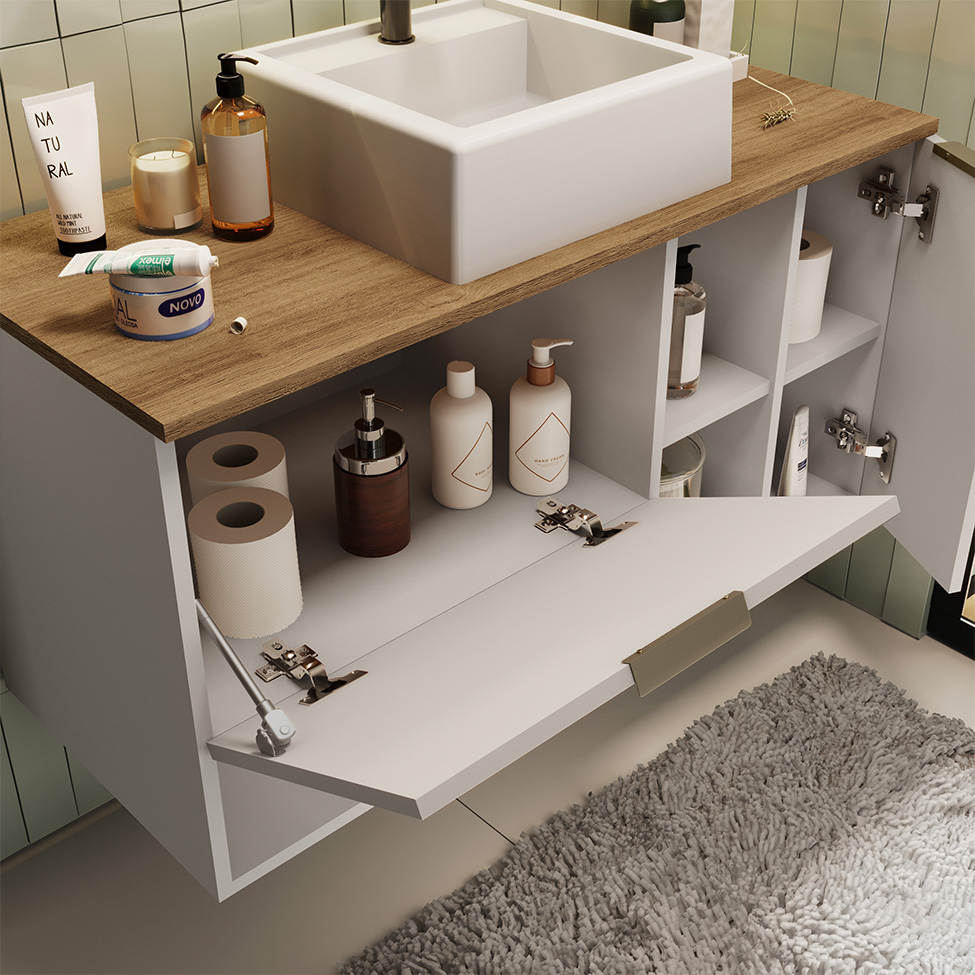 Gabinete Suspenso com Cuba Carmô 2 Portas Branco e Mel