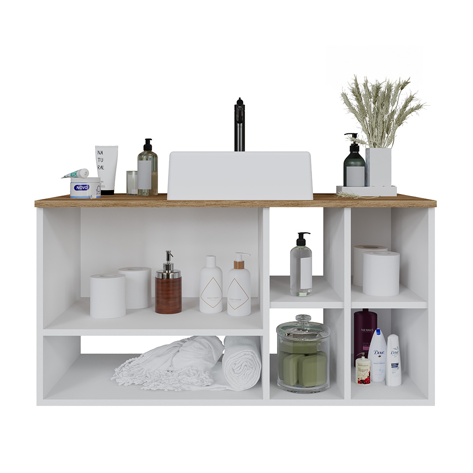 Gabinete Suspenso com Cuba Carmô 2 Portas Branco e Mel