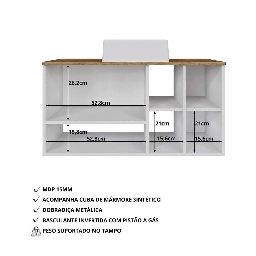 Gabinete Suspenso com Cuba Carmô 2 Portas Branco e Mel