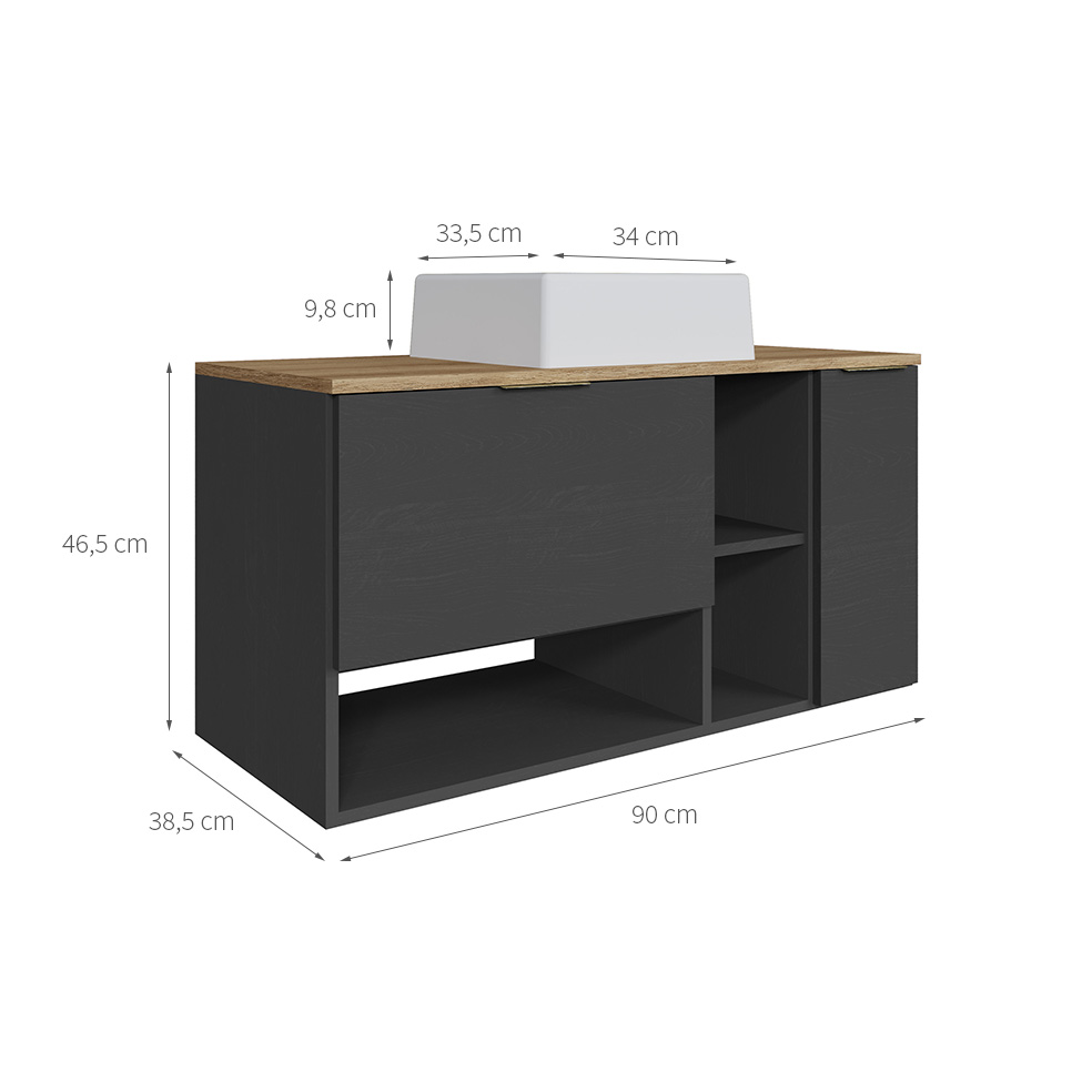 Gabinete Suspenso com Cuba Carmô 2 Portas Grafite e Mel