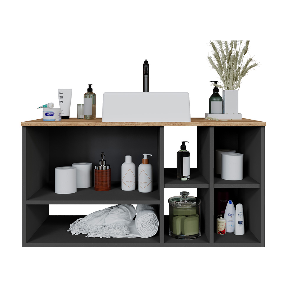 Gabinete Suspenso com Cuba Carmô 2 Portas Grafite e Mel