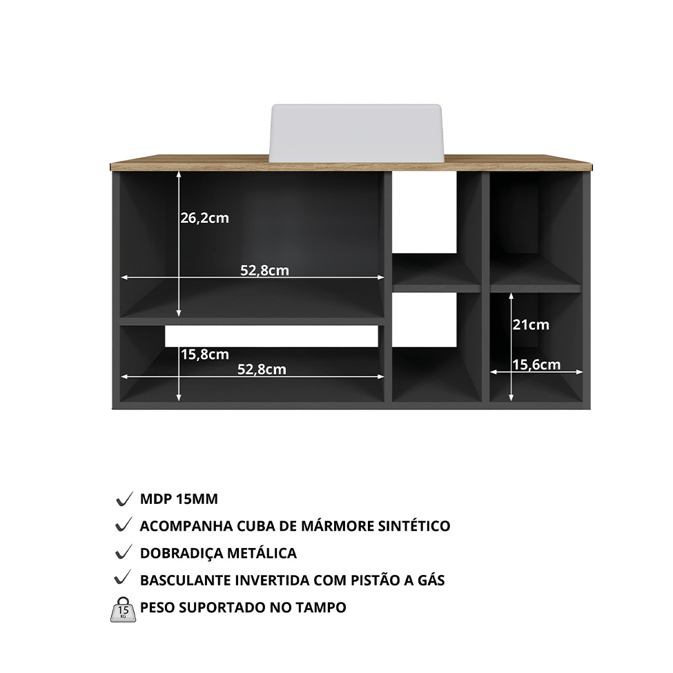 Gabinete Suspenso com Cuba Carmô 2 Portas Grafite e Mel