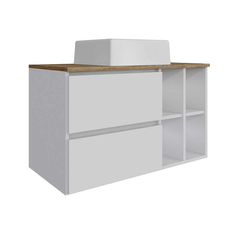 Gabinete Suspenso com Cuba Eliza 1 Porta 1 Gaveta Branco e Mel