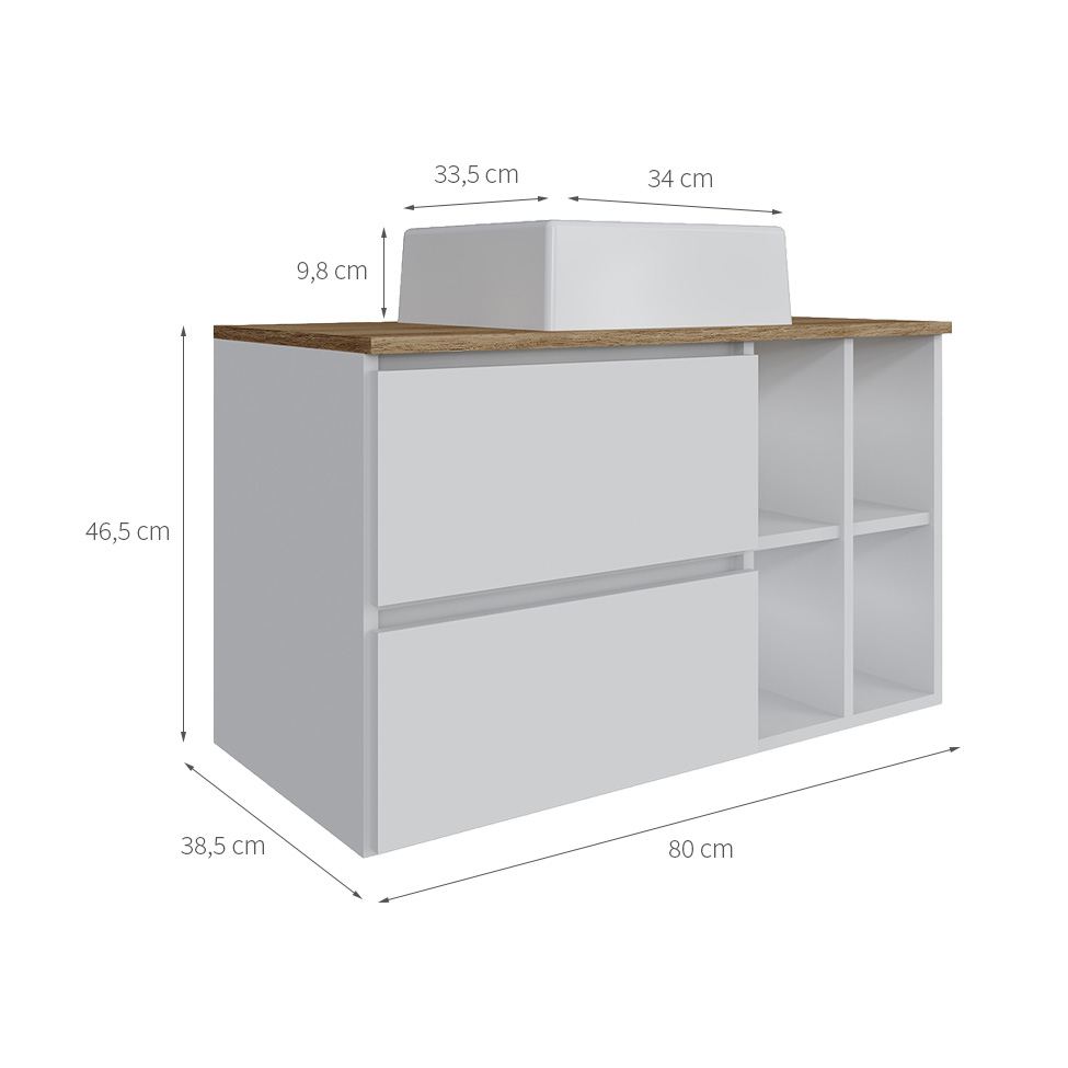 Gabinete Suspenso com Cuba Eliza 1 Porta 1 Gaveta Branco e Mel