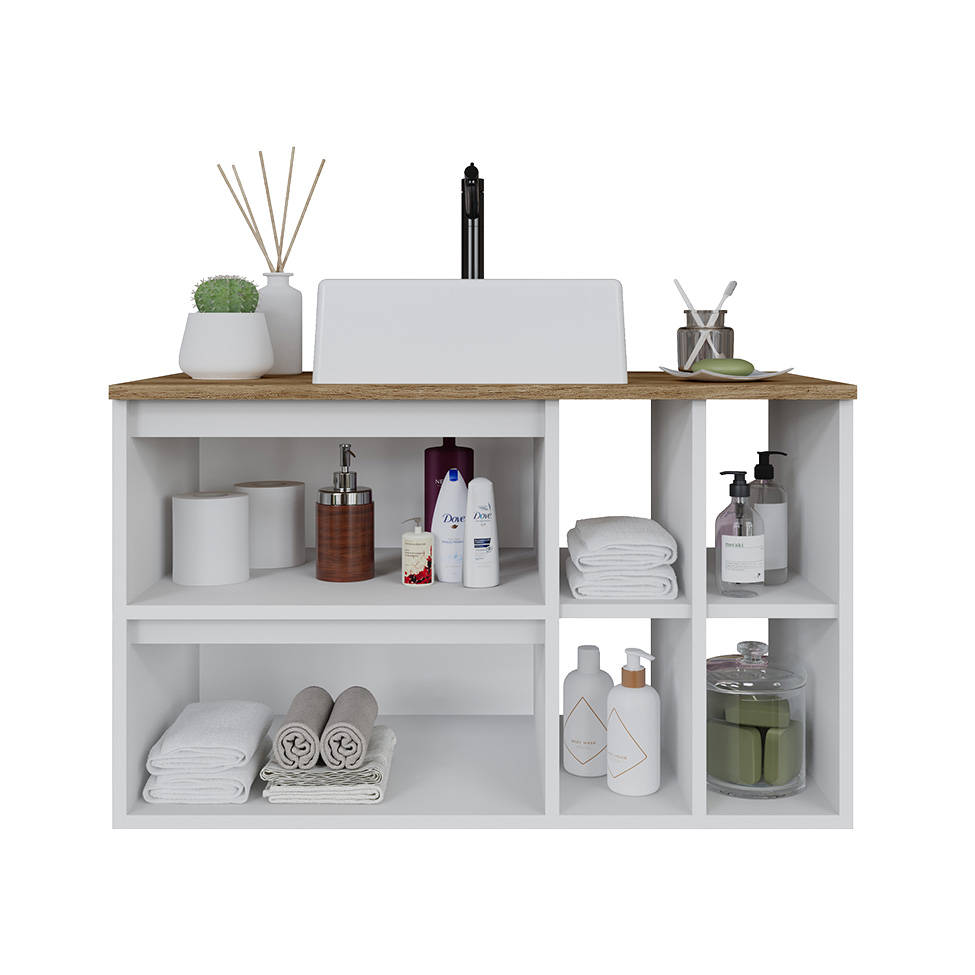 Gabinete Suspenso com Cuba Eliza 1 Porta 1 Gaveta Branco e Mel