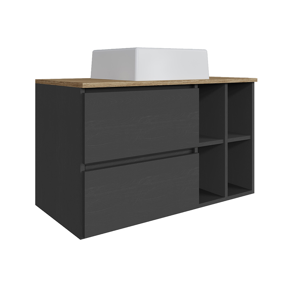 Gabinete Suspenso com Cuba Eliza 1 Porta 1 Gaveta Grafite e Mel