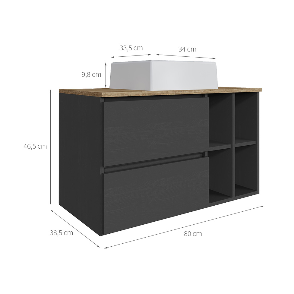 Gabinete Suspenso com Cuba Eliza 1 Porta 1 Gaveta Grafite e Mel