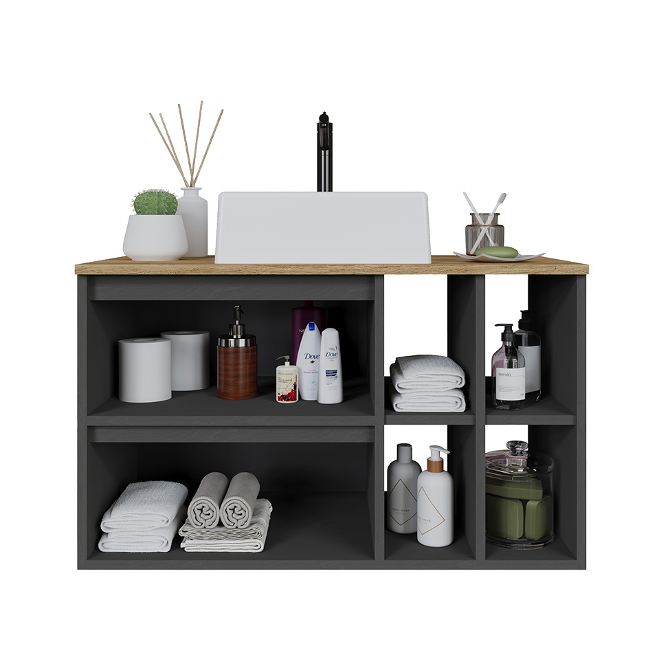 Gabinete Suspenso com Cuba Eliza 1 Porta 1 Gaveta Grafite e Mel