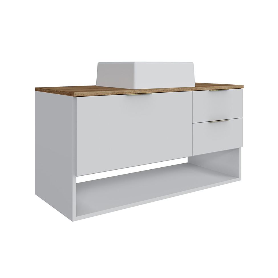 Gabinete Suspenso com Cuba Helen 1 Porta 2 Gavetas Branco e Mel