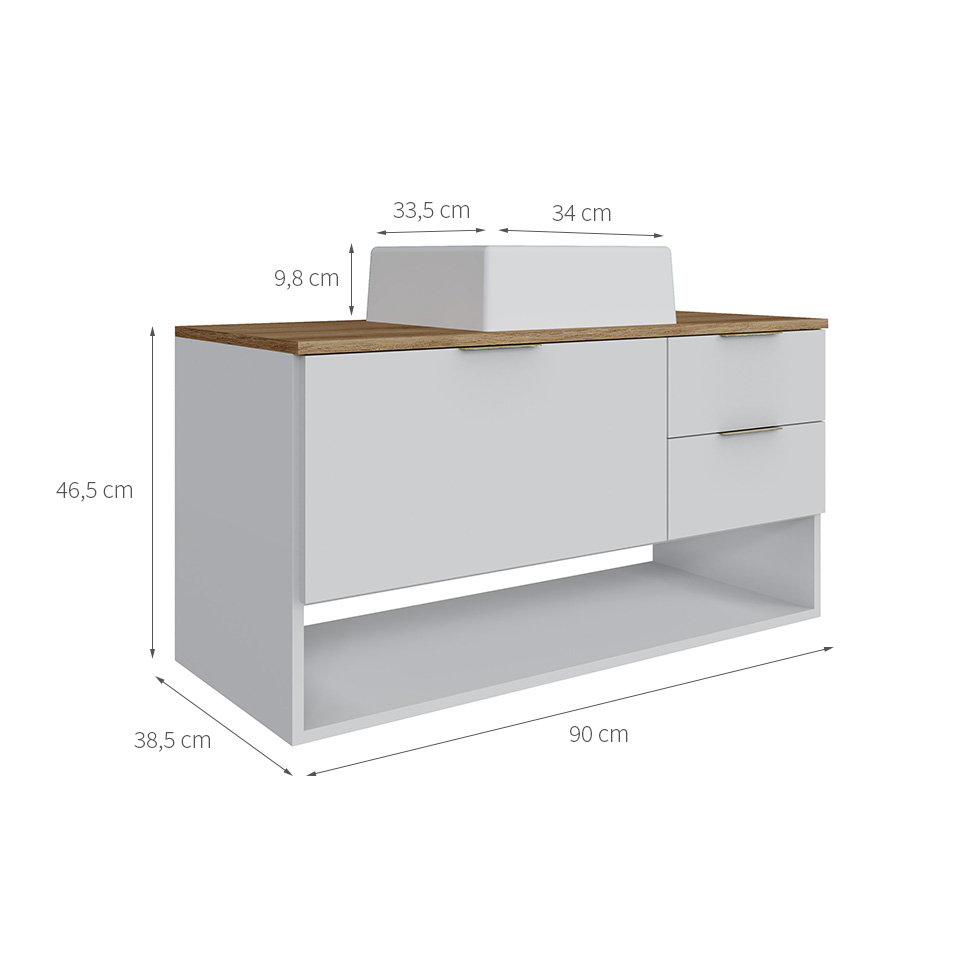 Gabinete Suspenso com Cuba Helen 1 Porta 2 Gavetas Branco e Mel