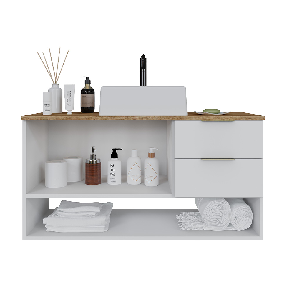 Gabinete Suspenso com Cuba Helen 1 Porta 2 Gavetas Branco e Mel