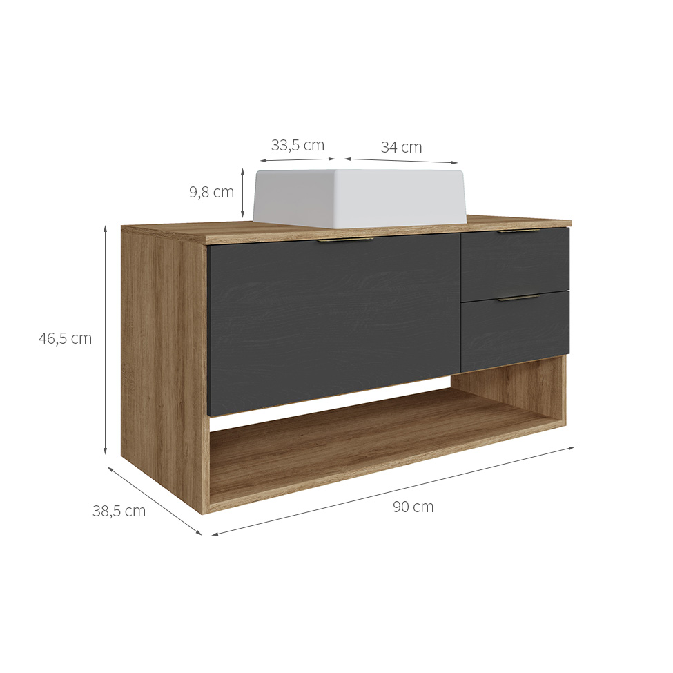 Gabinete Suspenso com Cuba Helen 1 Porta 2 Gavetas Mel e Grafite