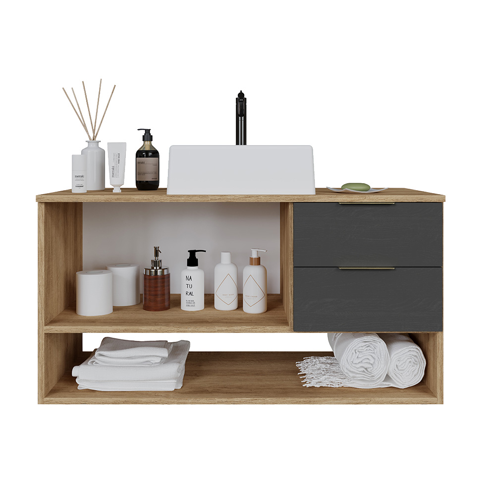 Gabinete Suspenso com Cuba Helen 1 Porta 2 Gavetas Mel e Grafite