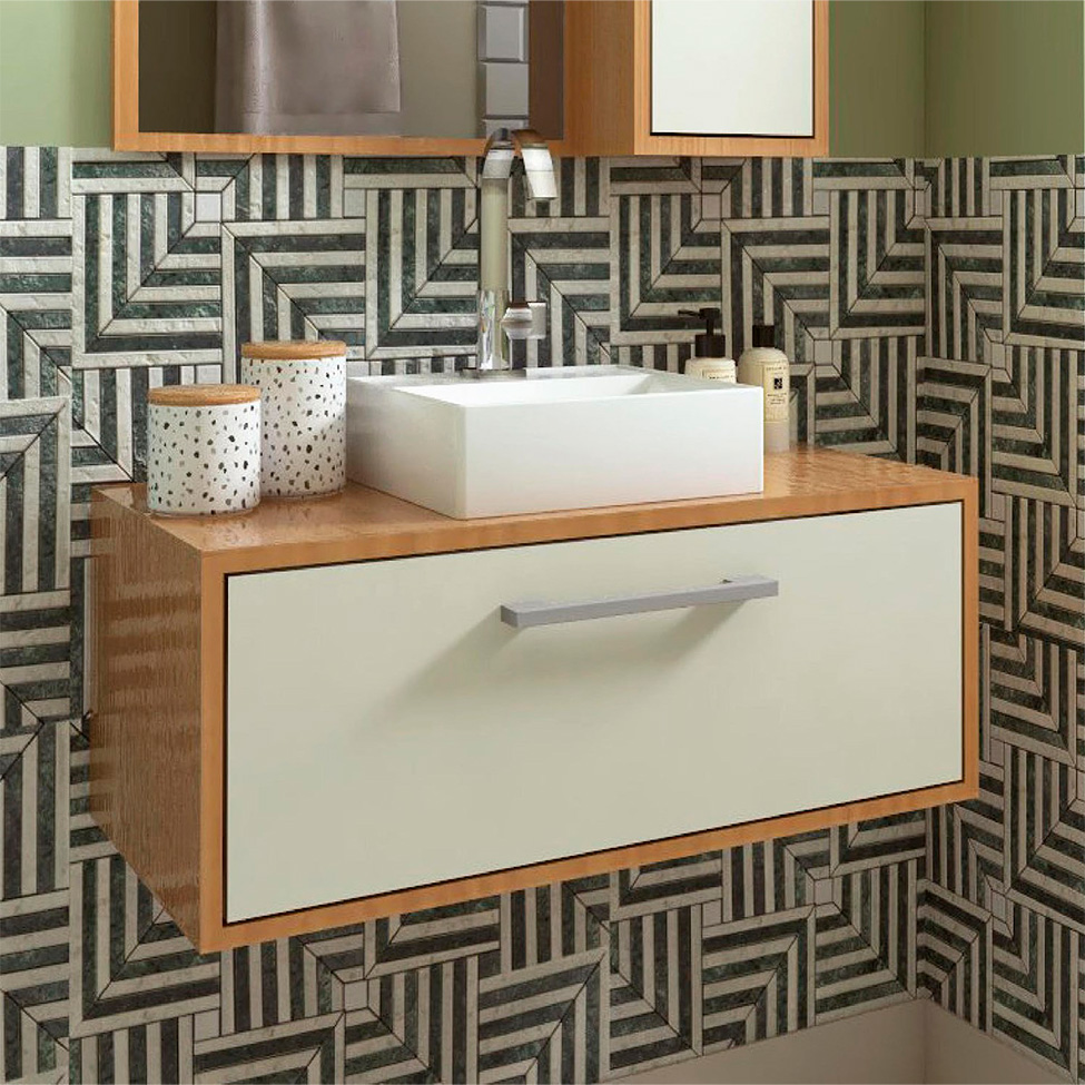 Gabinete de Banheiro Alice 1 PT Mel e Branco