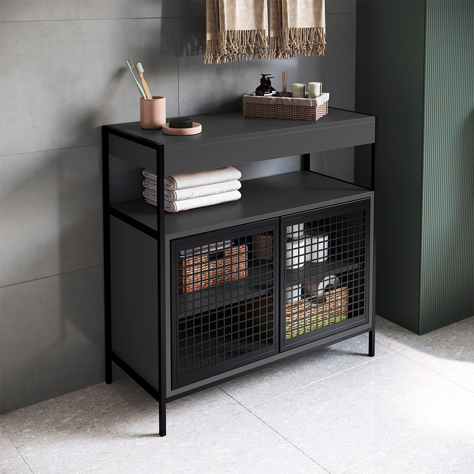 Gabinete de Banheiro Industrial Avis 2 PT Preto