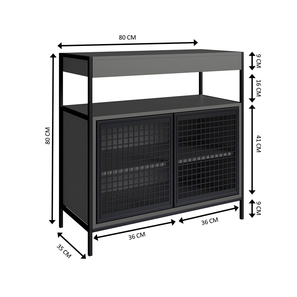Gabinete de Banheiro Industrial Avis 2 PT Preto