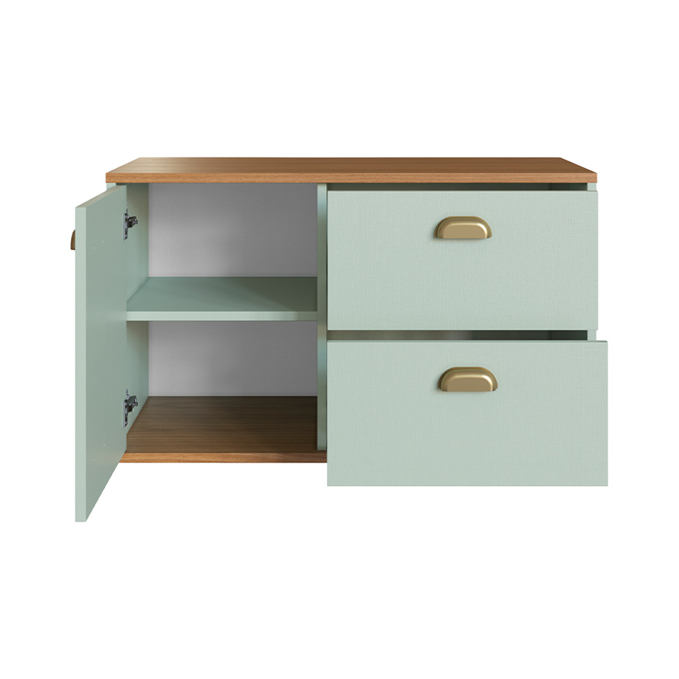 Gabinete de Banheiro Livia 1 Porta 2 Gavetas Freijó e Moscatel