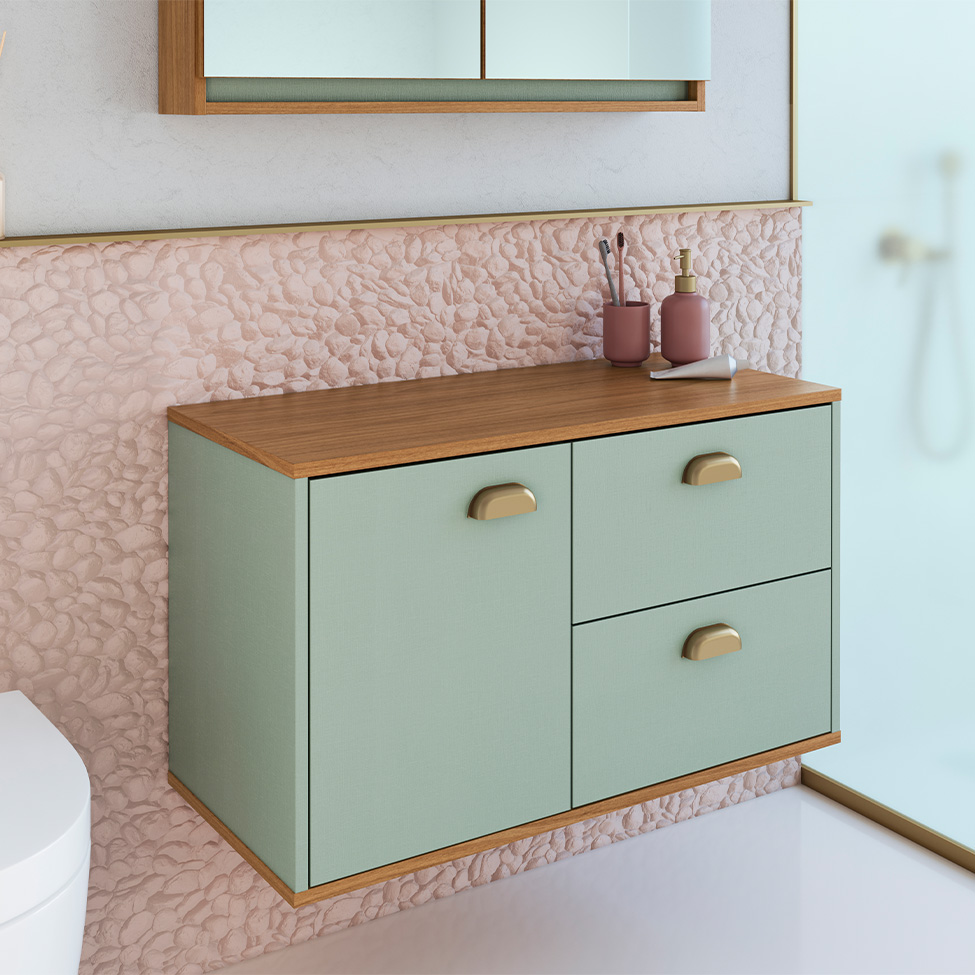 Gabinete de Banheiro Livia 1 Porta 2 Gavetas Freijó e Moscatel