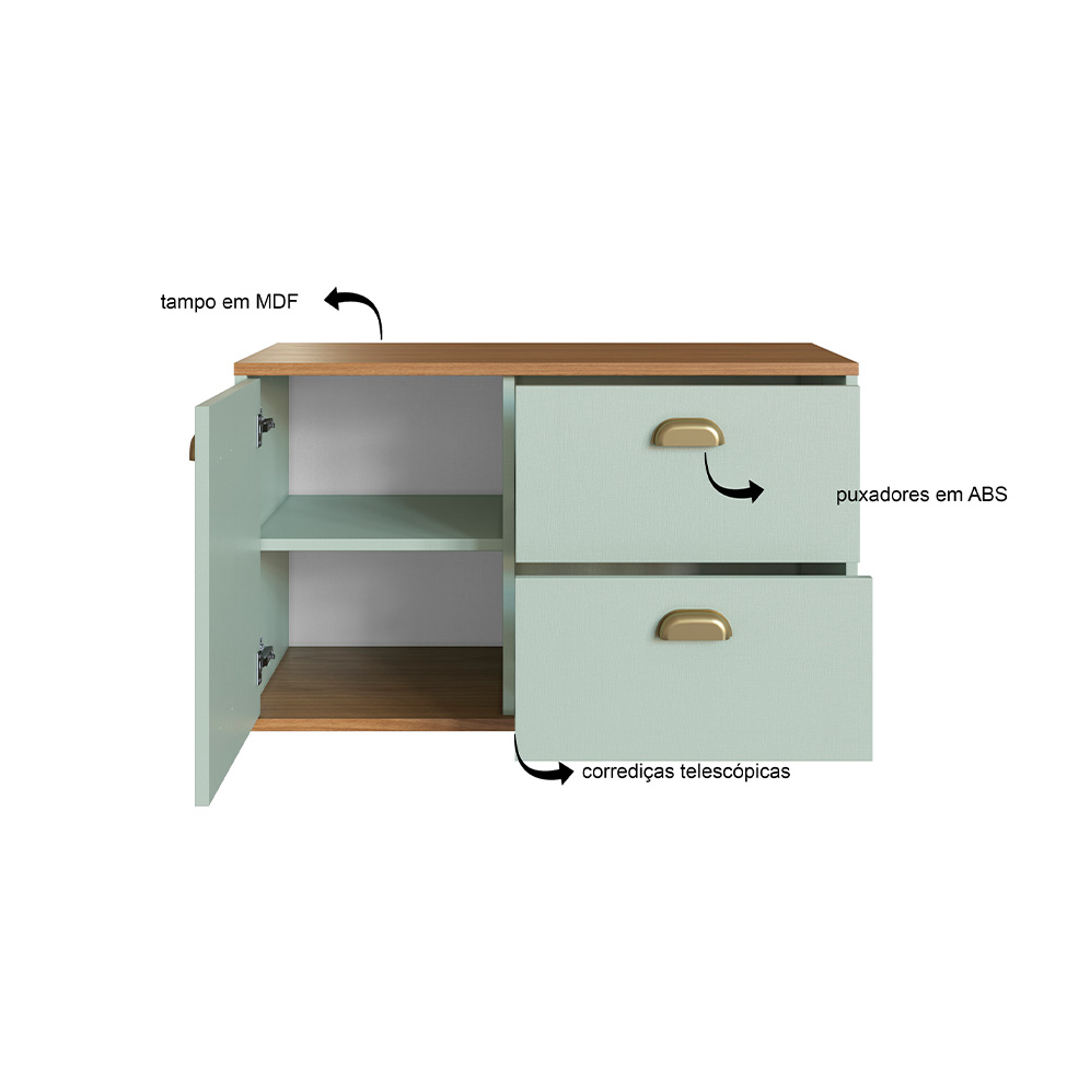 Gabinete de Banheiro Livia 1 Porta 2 Gavetas Freijó e Moscatel