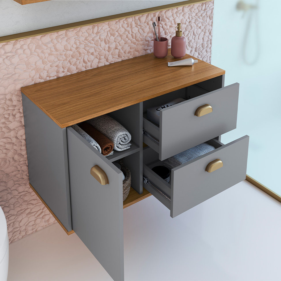 Gabinete de Banheiro Livia 1 Porta 2 Gavetas Freijó e Urbi