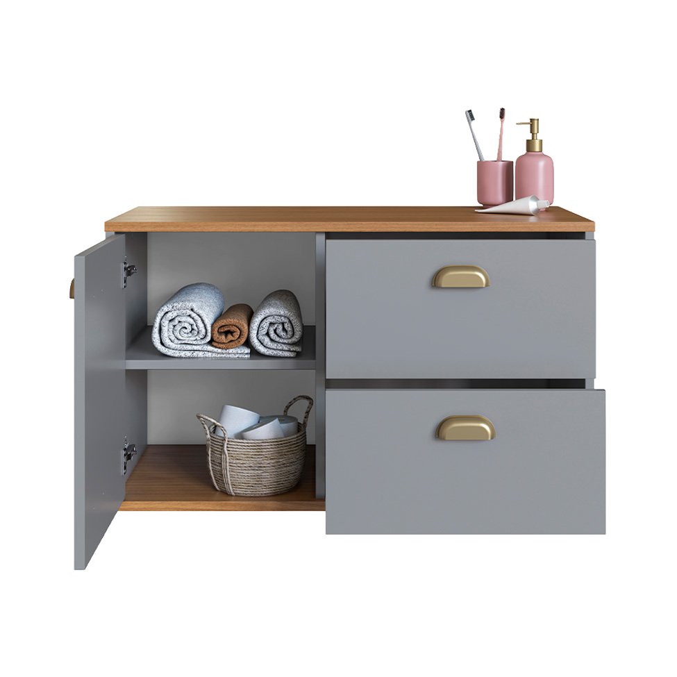 Gabinete de Banheiro Livia 1 Porta 2 Gavetas Freijó e Urbi