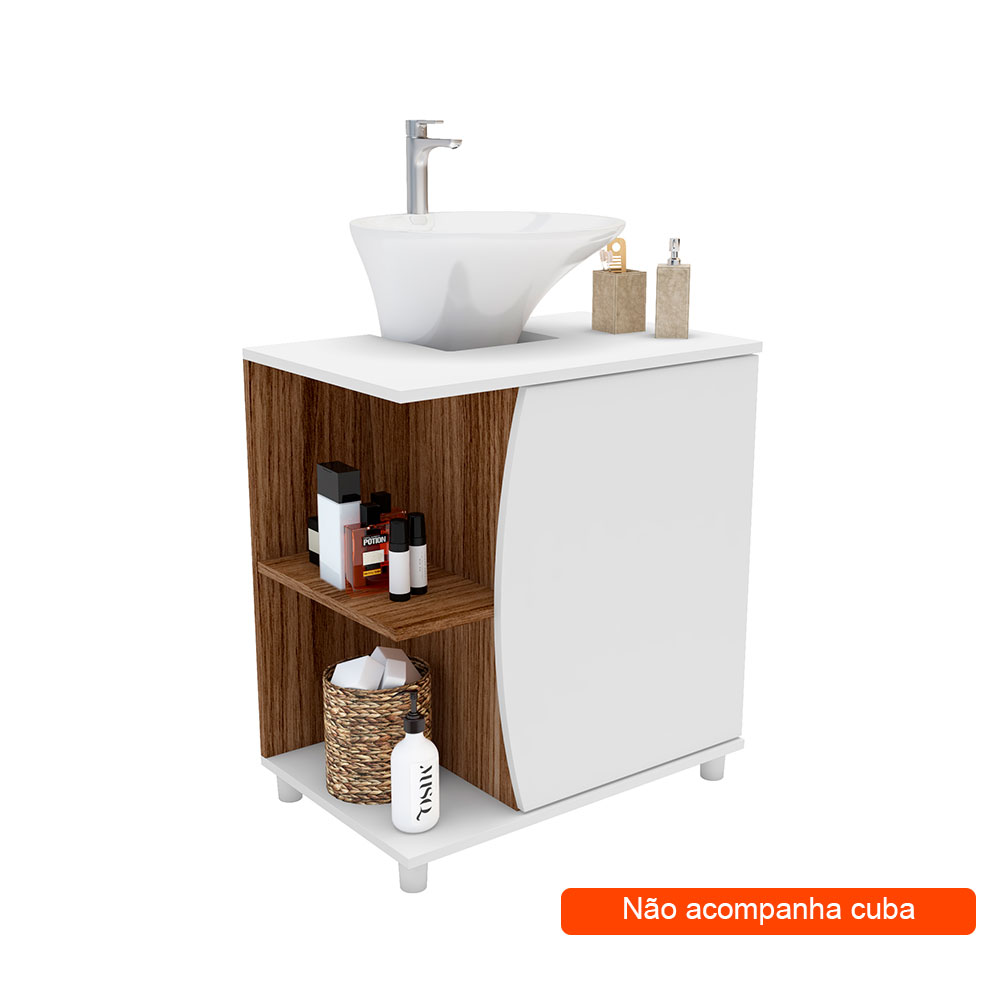 Gabinete de Banheiro Moab 1 PT Branco e Tannat