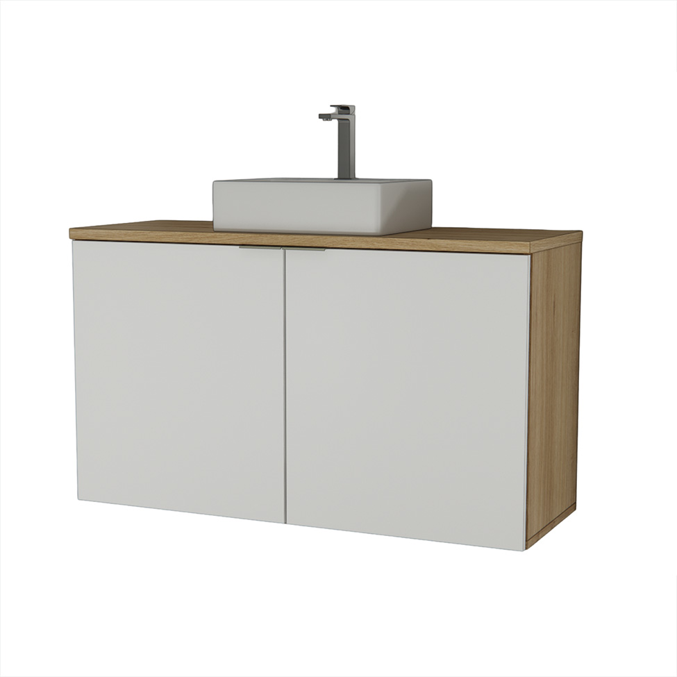 Gabinete de Banheiro Nature 2 Portas Carvalho e Branco 110 cm