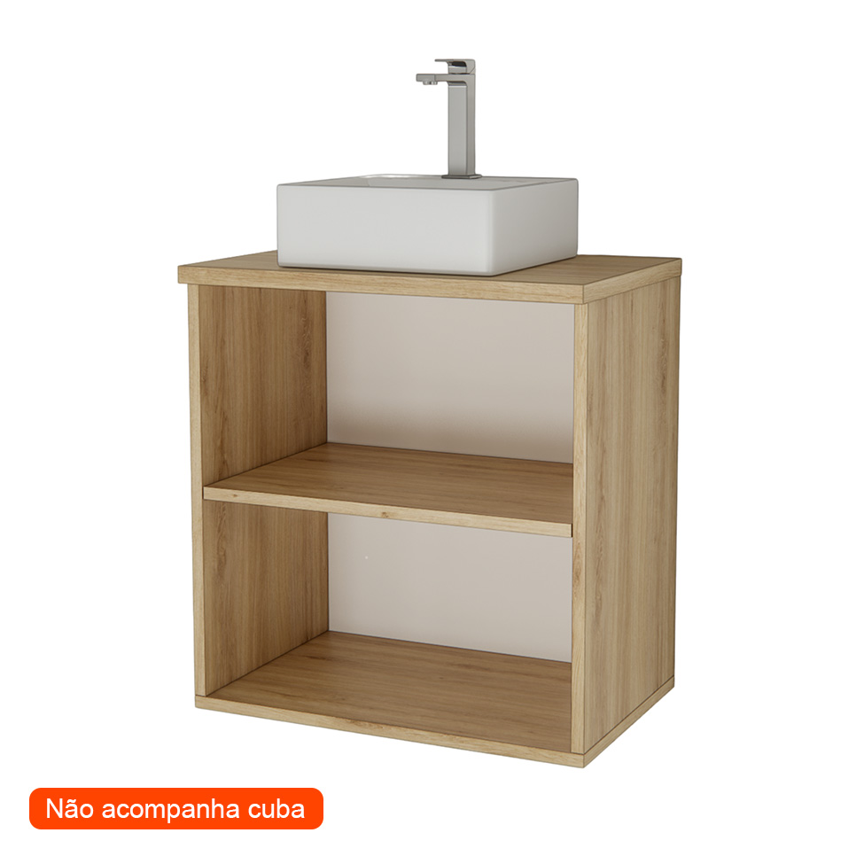 Gabinete de Banheiro Nature 2 Portas Carvalho e Branco 60 cm