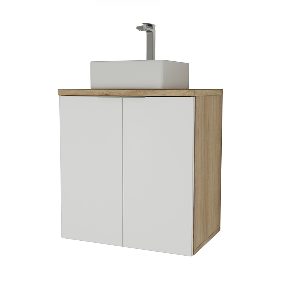Gabinete de Banheiro Nature 2 Portas Carvalho e Branco 60 cm