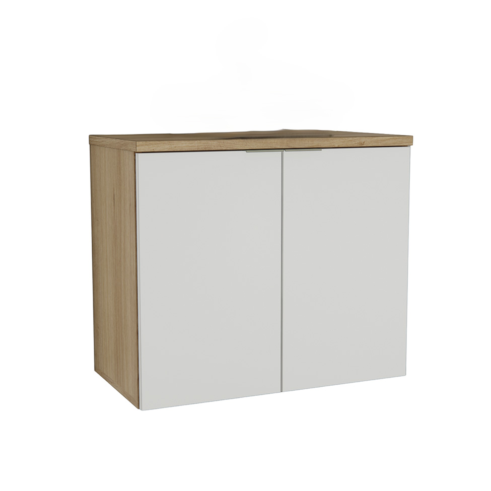 Gabinete de Banheiro Nature 2 Portas Carvalho e Branco 75 cm
